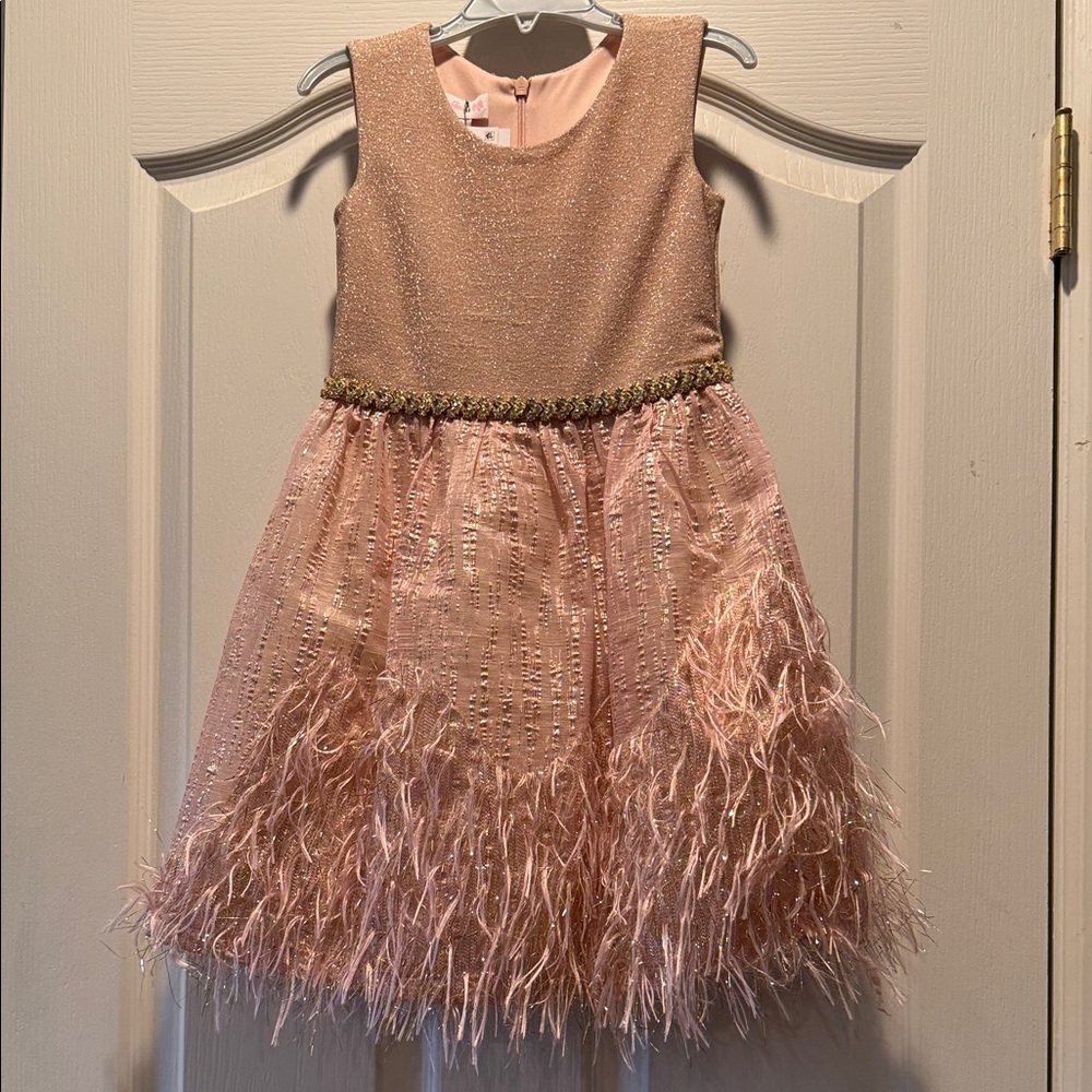 NWT Pink Sleeveless Dress with Feather Skirt